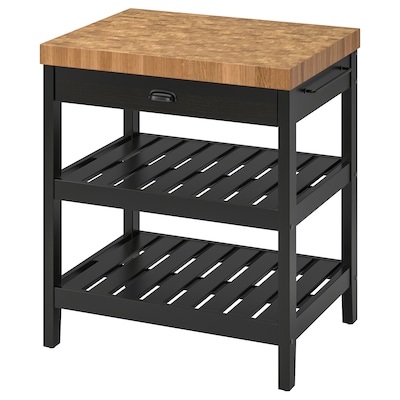 VADHOLMA Kitchen island, black/oak, 31 1/8x24 5/8x35 3/8 "