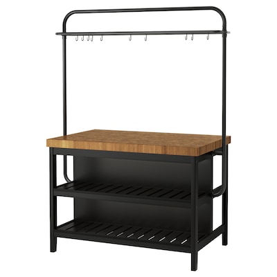 VADHOLMA Kitchen island with rack, black/oak, 49 5/8x31 1/8x76 "