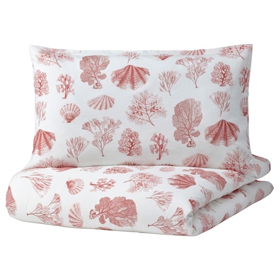 VITPYROLA Duvet cover and pillowcase(s), white/pink, Full/Queen (Double/Queen)