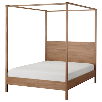 YTTERVÅG Four-poster bed frame, brown/Luröy, Queen